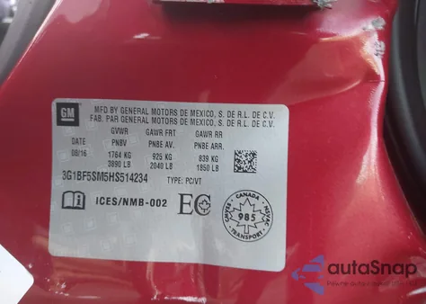 2017 Chevrolet Cruze Premier Auto z USA, uszkodzony, nr VIN 3G1BF5SM5HS514234